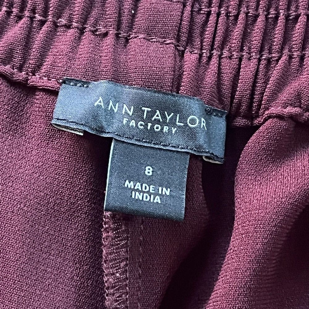 Ann Taylor Factory Burgundy Dress Pants Slacks Belt Wide Leg Size 8 - Picture 3 of 11